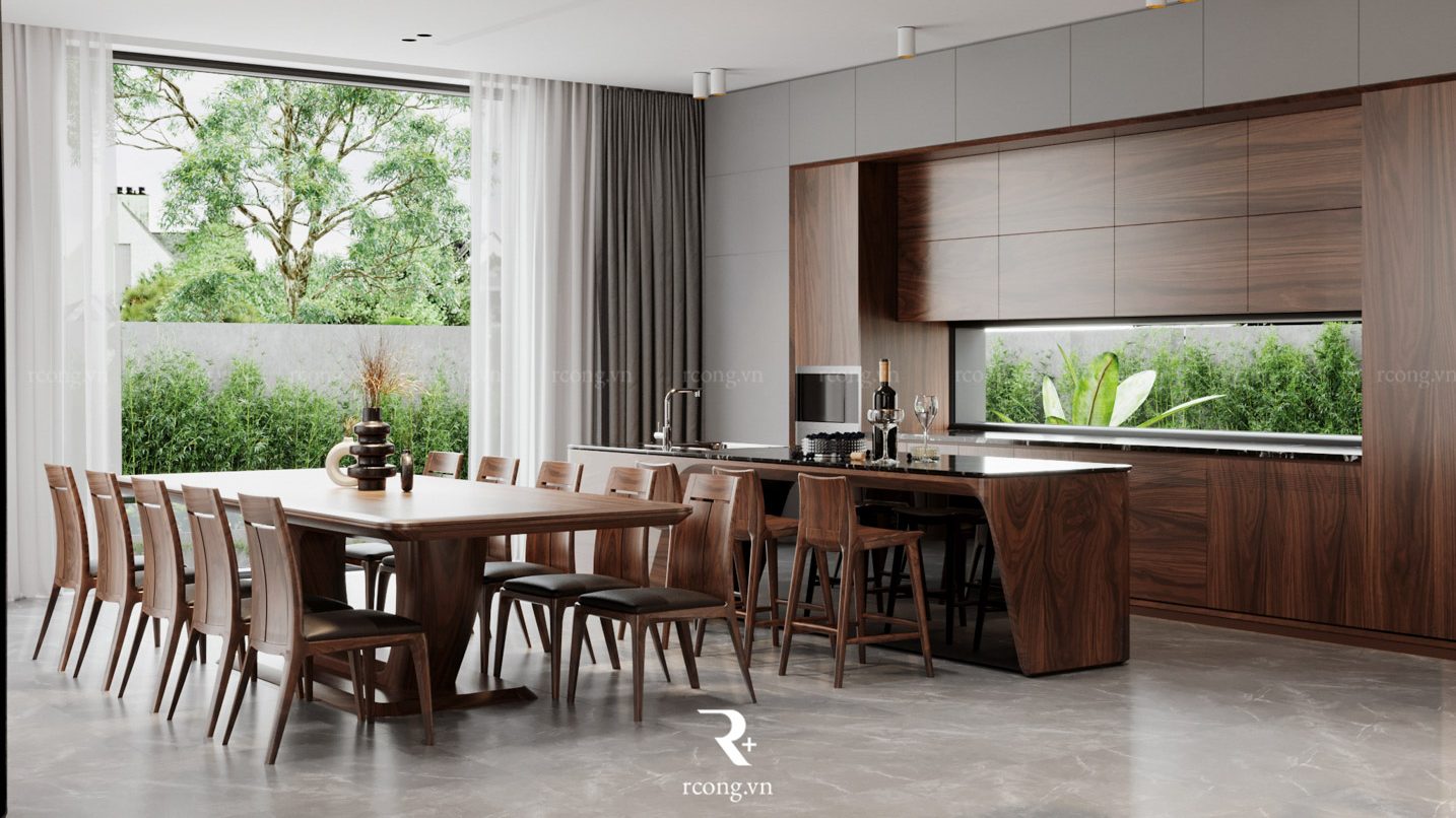 tủ bếp gỗ óc chó