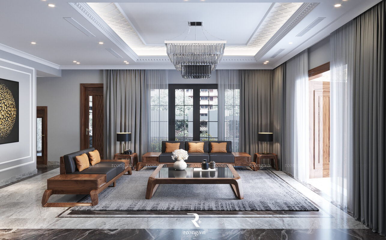Sofa chữ L gỗ óc chó đang rất thịnh hành