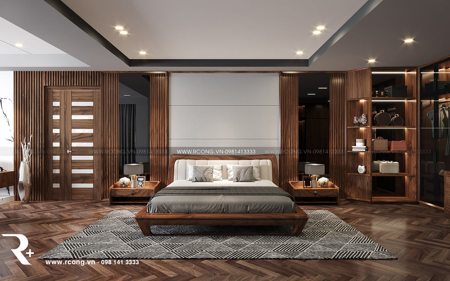 Bí quyết thiết kế nội thất phòng ngủ master với gỗ óc chó - rcong.vn