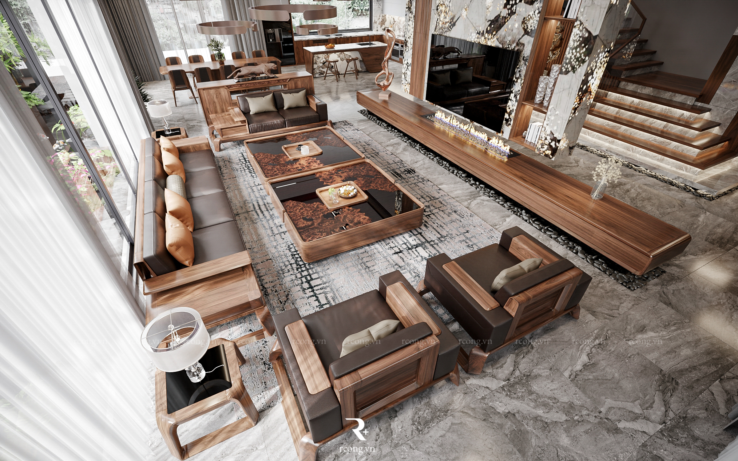 Bộ ghế sofa hộp giả nguyên khối gỗ hương xám SG55 ⋆ Nội thất Dung Thủy