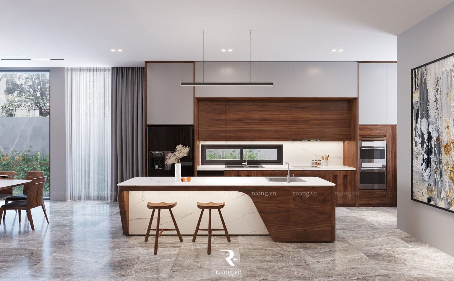 Phong cách thiết kế nội thất phòng bếp biệt thự tối giản