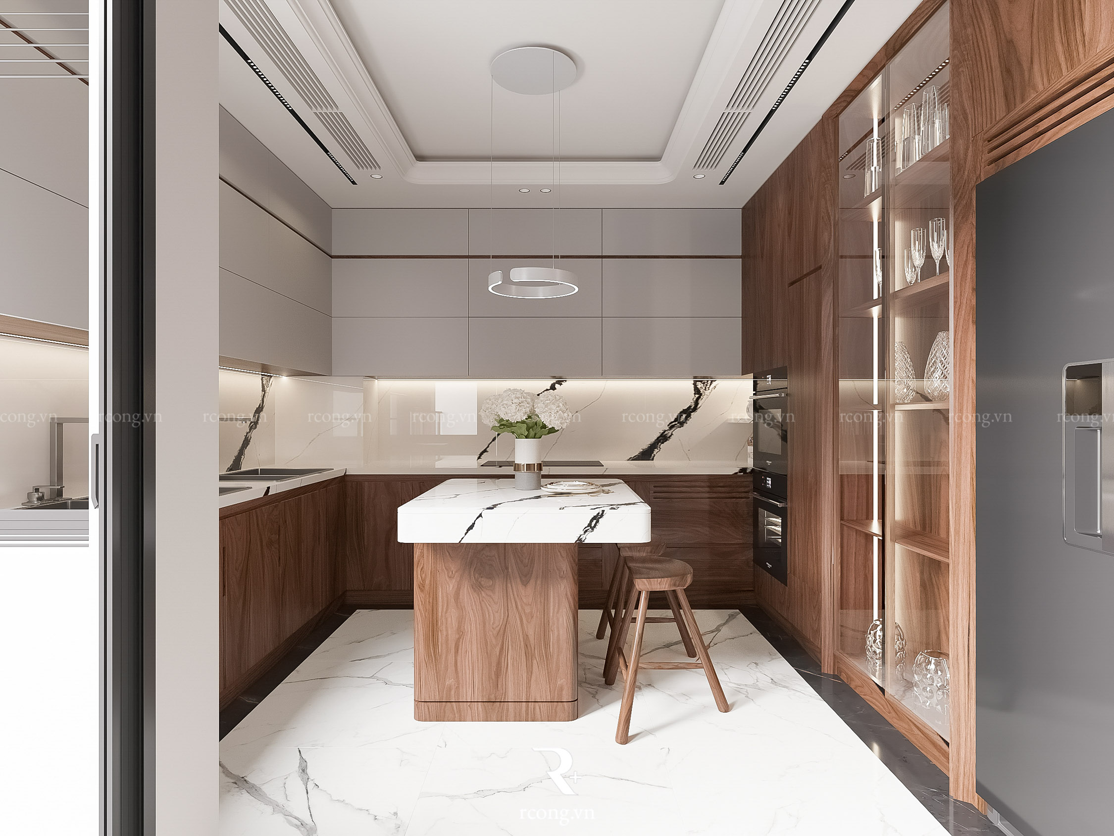 thiết kế nội thất chung cư BGR Lê Văn Lương - Mr Quang - Phòng khách bếp (12)